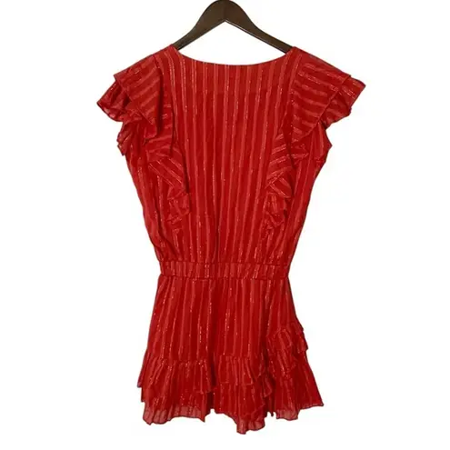 Karina Grimaldi Raffa Mini Dress Small Orange Metallic Stripe Boho Ruffle