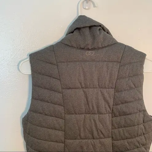 CALIA Asymmetric High Collar Quilted Vest Gray