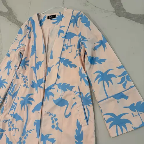 Lulus Tropical Flamingo Tree Print Duster Robe Womens Small Blush Pink/Blue Chic Pink