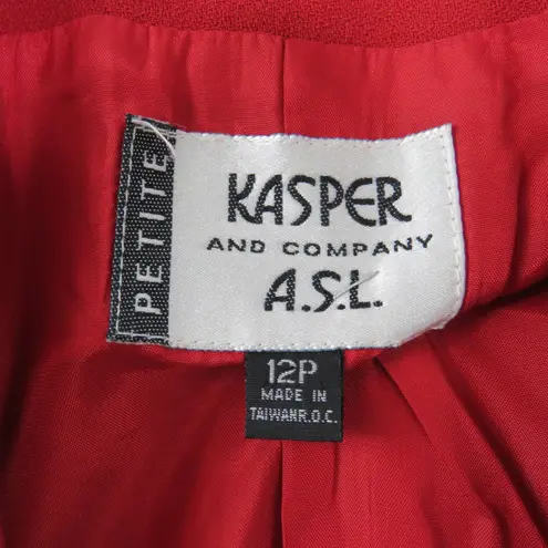 1990s Vintage Kasper Red Blazer Jacket Gold Buttons Large Retro Glam