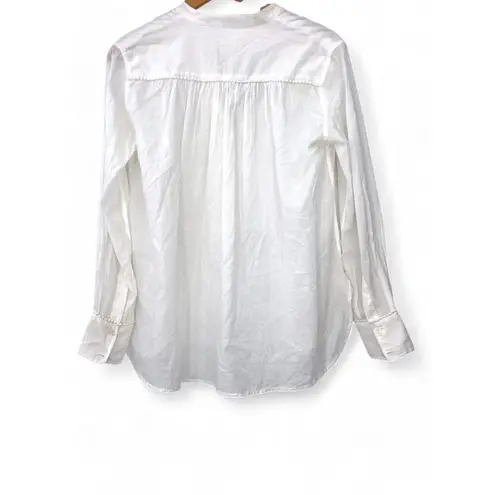 NILI LOTAN Flowey Long Sleeve Button Mandarin Collar Top Blouse Women's White