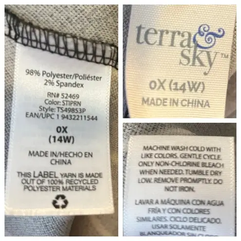 Terra & Sky Pants Wide Leg High Rise Black White Stripe Women’s Plus Size 0X 14W