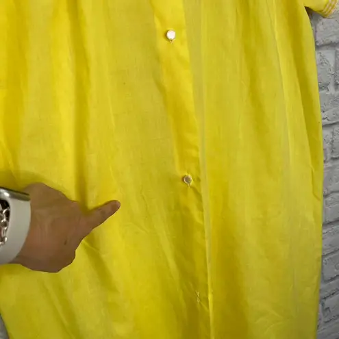 Vintage Archdale Maid House Coat Robe Button Front Yellow Gingham Bee M Lace Size M