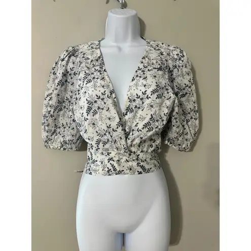 Cleobella REVOLVE Floral Tie Front Top Puff Sleeve V Neck Ruffle Trim SIZE S