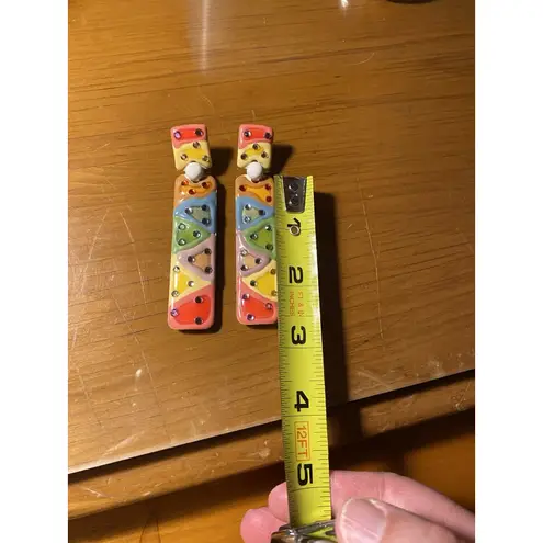 Colorful 80s Inspo Earrings Rhinestone Geometric Statement Earrings Art to Wear