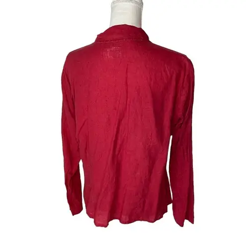 Flax Red Button Down Linen Long Sleeve Shirt Medium