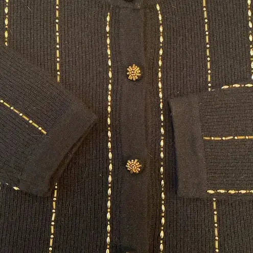 Marisa Christina Lambswool Rabbit Hair Crew Neck Gold Beaded Cardigan SMALL Black