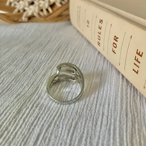 Boutique Silver Sparkly Multi Layered Four Shank Folded Ring “Nazarin” Pave Inset Rhinestone Jewelry