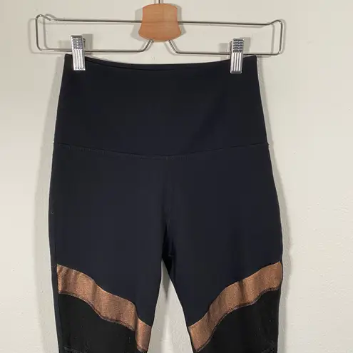 Beyond Yoga Soleil Limited Edition High Waisted Leggings Black & Gold Mesh Small