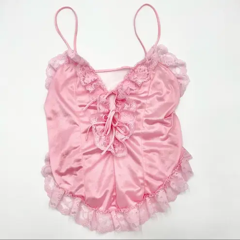 Vintage Teddy Lingerie Pink Ruffles Lace