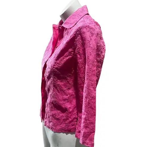 Saint Tropez West Women Pink Embroidered Linen 3/4 Sleeve Button-Up Shirt Jacket