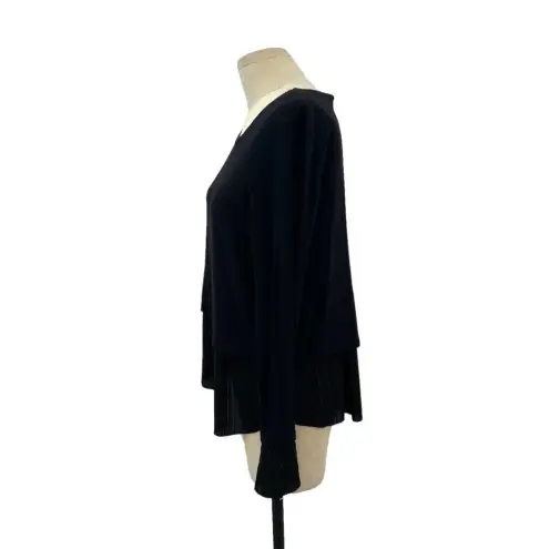 Generation Love Knit Pleated Hem Layered Long Sleeve Sweater Top Black Medium