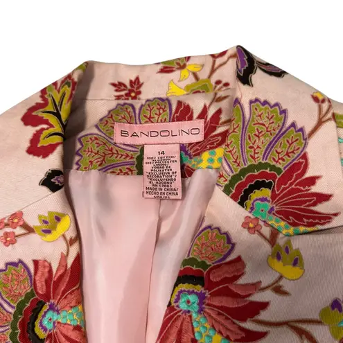 Bandolino Pink Floral Blazer 100% Cotton Chic Professional Pockets Size 14