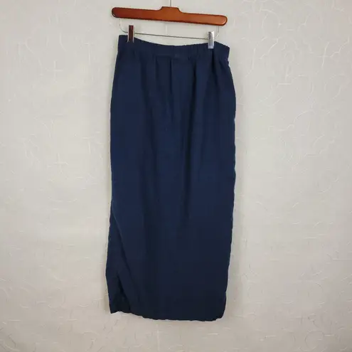 Click Color Me Cotton Linen Wrap Skirt S Navy Blue Pockets Lagenlook Straight