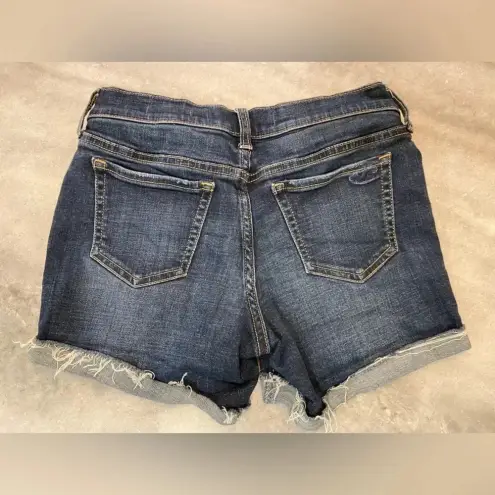 Hollister  Low Rise Dark Wash Stretch Denim Shorts Rolled Raw Hem Cuff  Size 3
