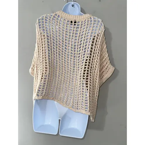 Miou Muse Crochet Knit Top Womens Large Oversized Beige Bohemian Summer Tan