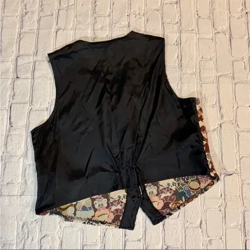 Vintage Christmas Teddy Bear Tapestry Embroidered Vest L/XL Brown