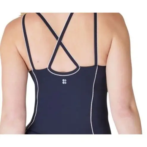 Sweaty Betty London Soft Sculpt Picot Lace Strappy Bra Tank Size L Navy Blue NWT