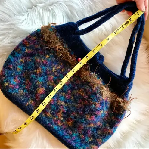 Handmade Unique Purse Handbag Multicolored Beaded Closure Wool Blend