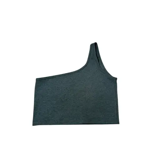FLEO One Shoulder Crop Tank Top Women's Medium Green Athleisure Workout Gray