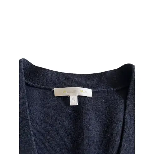 Paule Ka Navy Blue Wool Pleated Button Front Belted Cardigan Sweater Size XL