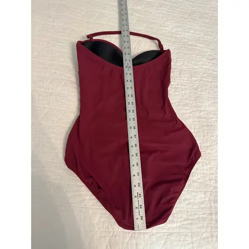 Profile by Gottex Ruched One Piece Swimsuit Red Laced Halter Size 10