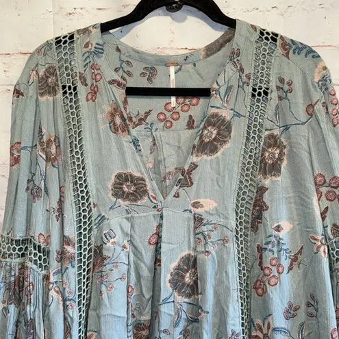 Anthropologie Free People Dress Womens Small Just The Two Of Us Tunic Mini Floral Blue Top