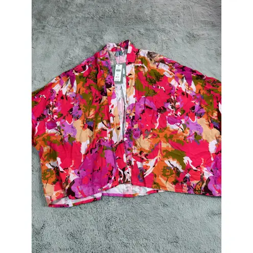 NWT Blank London Floral Open Front Kimono Shrug Cover Up One Size ALL Colorful Pink Size XL