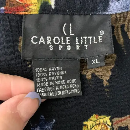 carole little Vintage 90s Dress Shirt Set L Black Button Up Short Sleeve Rayon