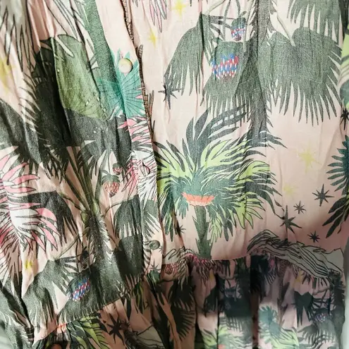 LoboRosa Pink Floral Puff Sleeve Palms Button Front Up Dress Size Large