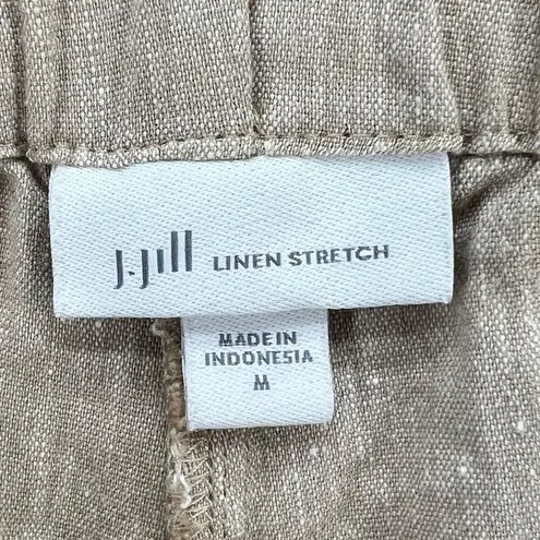 J Jill Linen Stretch Pants Women M Beige Crop Button Hem Coastal Resort Breezy Size M