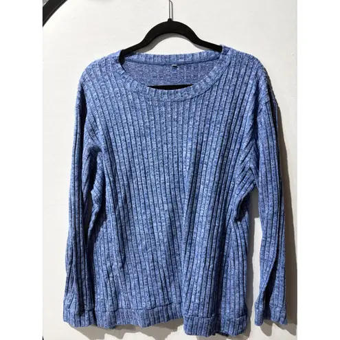 Womens Blue Ribbed Knit Long Sleeve Crew Neck Pullover Top XL