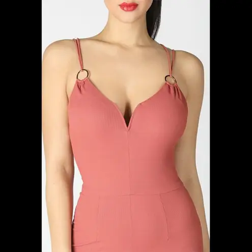 NIKIBIKI New Brick Red Skinny Strap Ribbed Jumpsuit