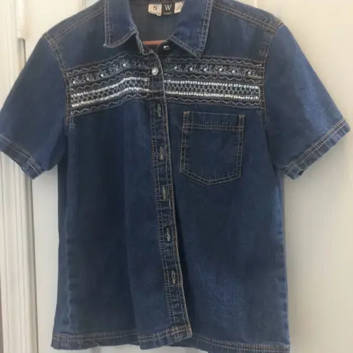 Studio West FINAL MARKDOWN Decorative denim blouse medium - Image 1