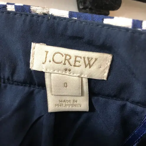 J.Crew  Mini Pencil Skirt Jacquard Pleated Geometric Lined Navy Blue Silver 0