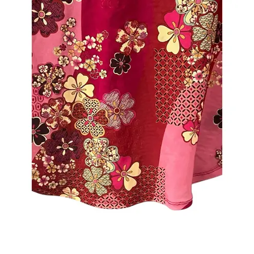 Johnny Was Active Size Medium Yama Long Sleeve Mesh Shirt Floral Colorful Pink