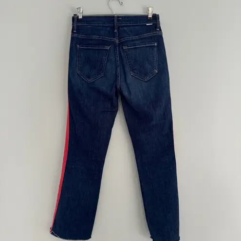 Mother Insider Crop Step Fray Speed Racer Red Side Stripe Jeans Blue Size 24