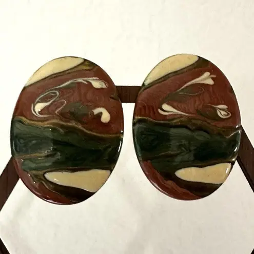 Vintage 80's Retro oval Painted Earrings