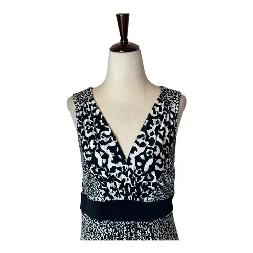 Soma Dress Womens Medium Black White Jersey Knit Animal Print Sleeveless Maxi