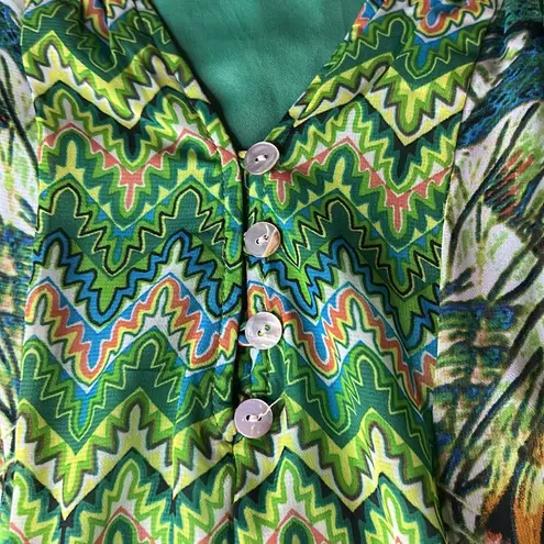 Anthropologie Fig and Flower Boho Peasant Blouse Women’s Size 1X Lined Peacock Green