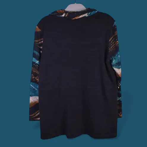 Ali Miles Sweater Women L Embroidered Colorblock Cowl Neck Oversized Tunic Art Black Size L