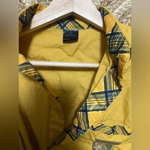 Harry Potter Women's Hufflepuff Yellow Plaid Button Up Long Sleeve Shirt,Size S
