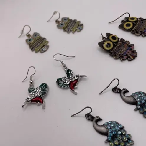 Hummingbird Lot Of 4 Women’s Costume Earrings Pierced Dangle Drop Owl, , Peacock