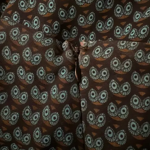 Yazbek Ya Black & Teal Owl Print Strapless Dress Ruffle Hem Silk Blend - Size M