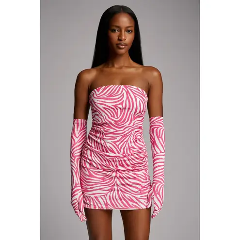 New! Miscreants Cupid Mini Dress & Oprah Gloves Pink Zebra Sz Medium