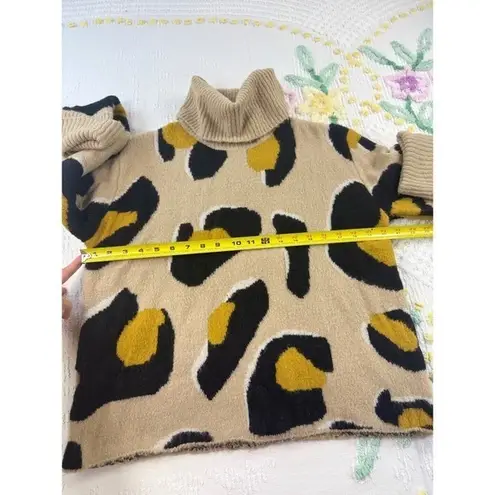 MOTH Turtleneck Sweater Animal Print Yellow Black Beige Pullover S Tan
