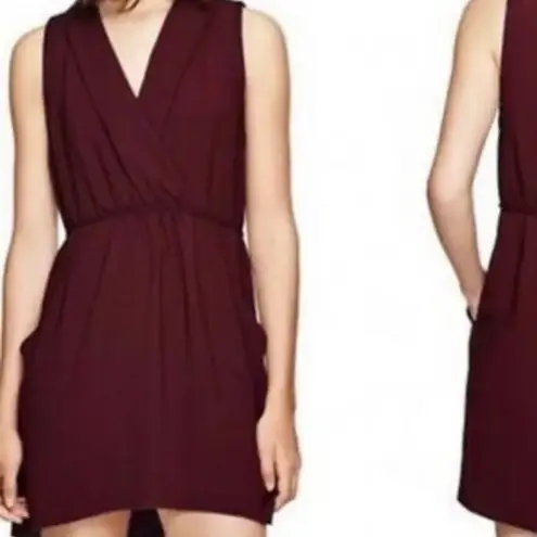 Wilfred  Aritzia Silk Sabine Faux Wrap Tie Dress Cardamom Burgundy XS