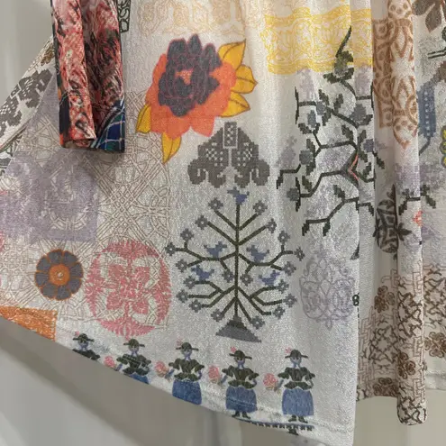 John Mark Multi Embroidered Mesh Mixed Media Boho Tunic Folklore Art-to-Wear XS