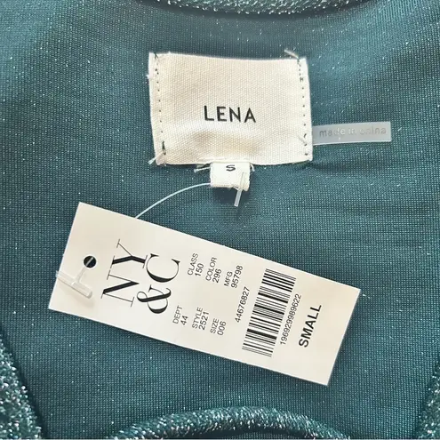 NEW YORK & COMPANY Lurex Knit Lace Up Neck Top Green