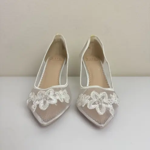 Kate Whitcomb Bridal Sofia Ivory Lace Heels Floral Embroidery Size 7 Wedding
